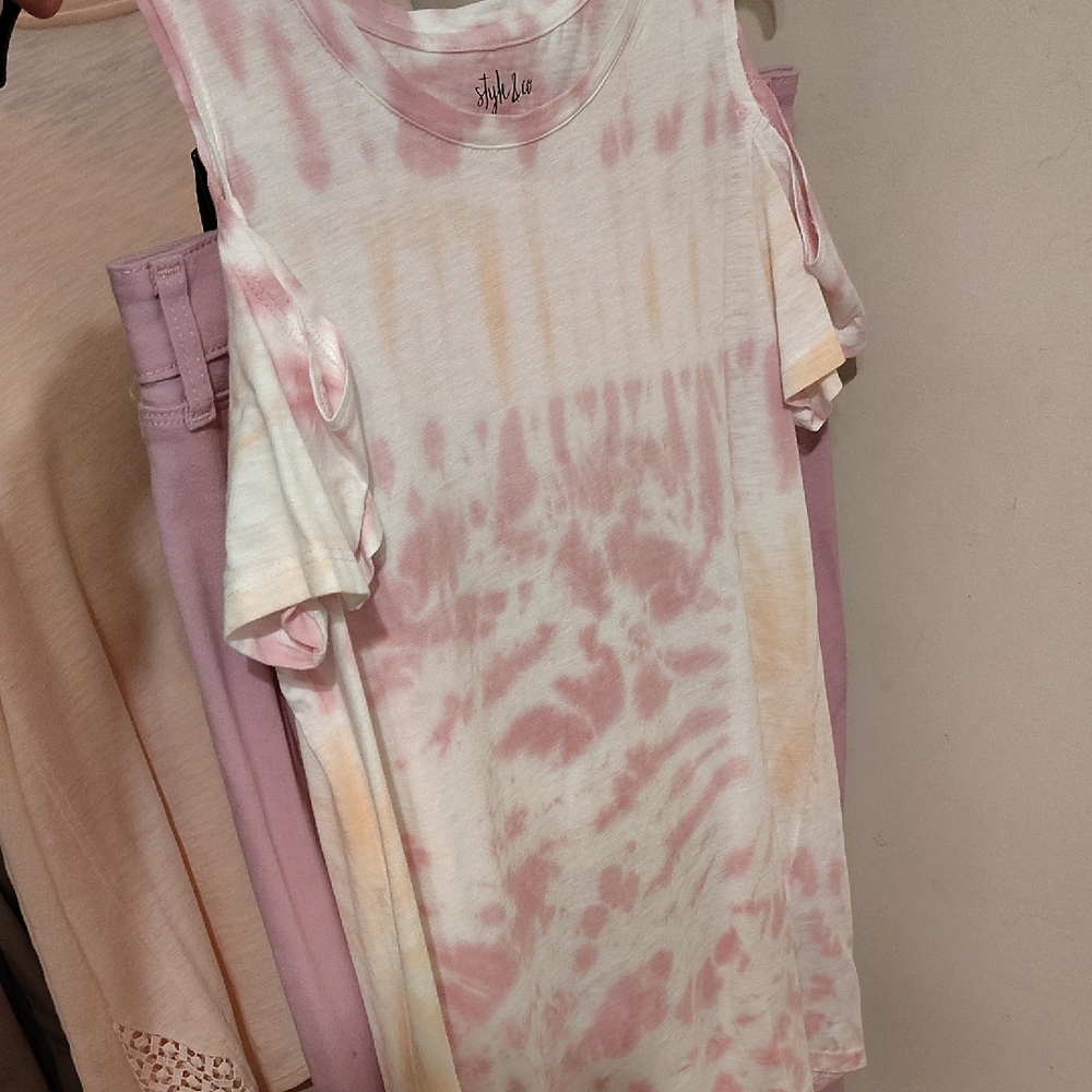 Style & Co Pink and Orange Jumpsuit Sleeveless Tie-Dye